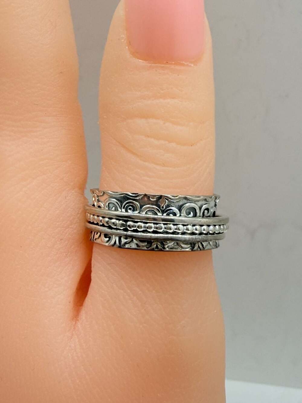 Artisan Crafted Spinner Ring Filigree & Bead Design in Sterling Silver